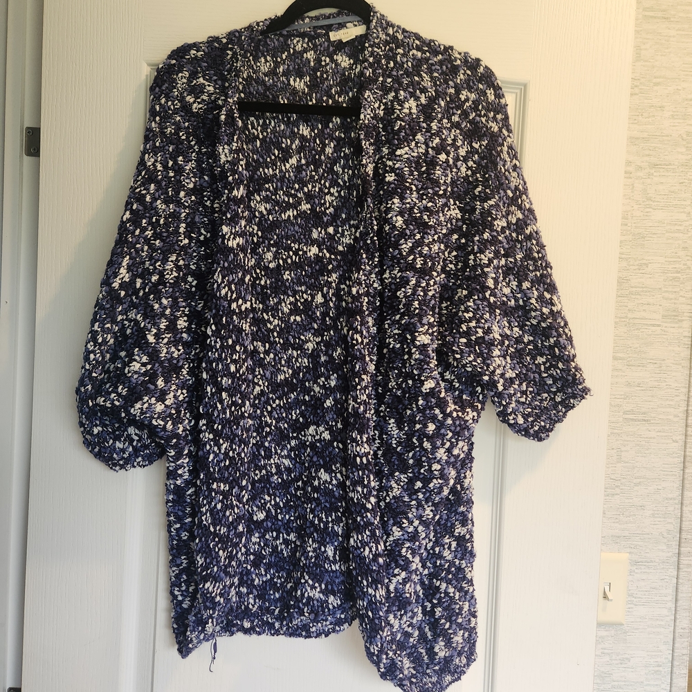 Cato Women's Blue and White Cardigan Sweater Size 22/24W Euc